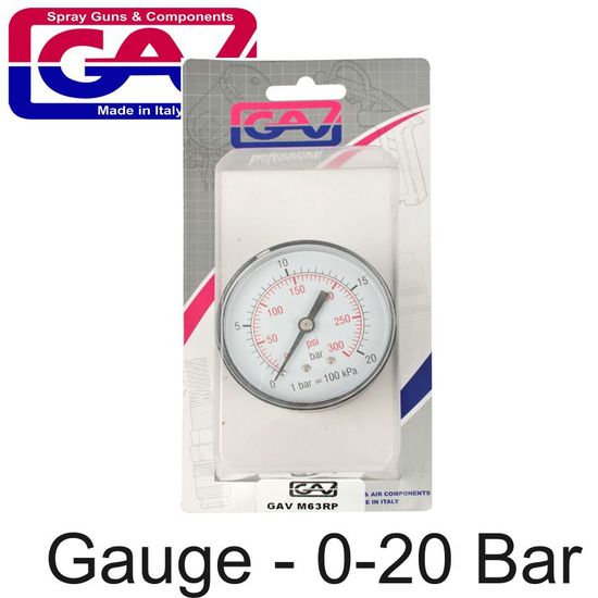 GAV Pressure Gauge 0-20bar1/4rear 63mm D6314r20 Packaged